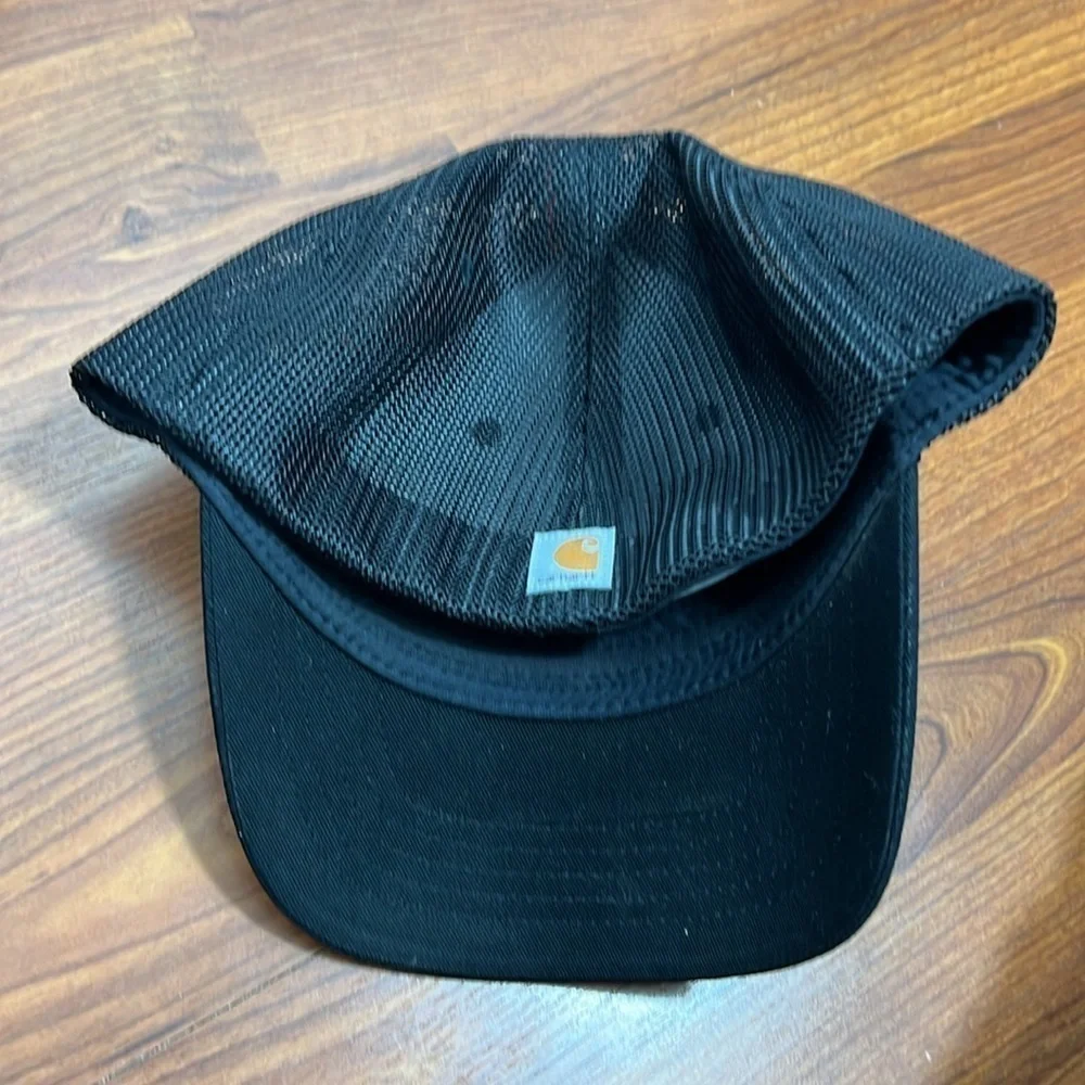 Carhartt Men's Rugged Flex Fitted Canvas Black Mesh-Back Logo Graphic Cap